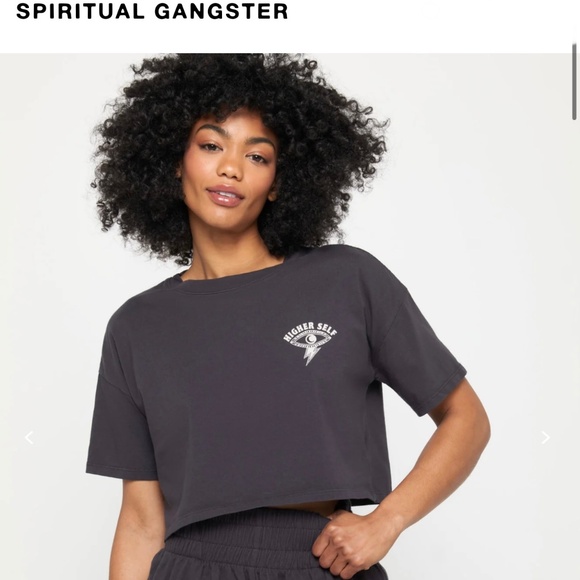 NEW Set of 2 crop tees from Spiritual Gangster size small, 1 black tee 1 white - Picture 4 of 9